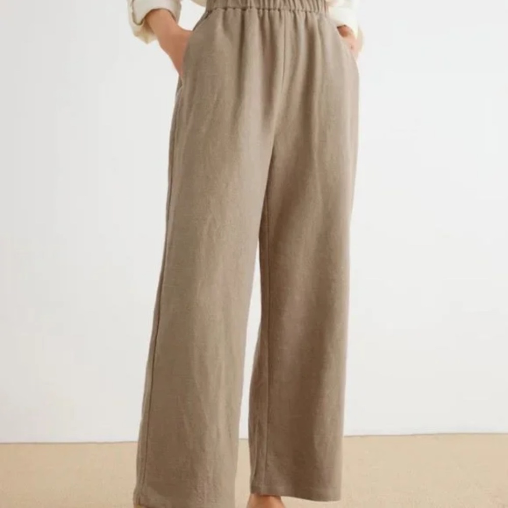 Grae Cove L Sloane Linen Pleated Elastic Waist Wide Leg Pants